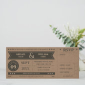 Vintage Kraft Hochzeitsticket Einladung mit UAWG (Stehend Vorderseite)