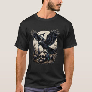 Vintage-Krähen-Schädel Gruseliger Rabe Halloween-K T-Shirt