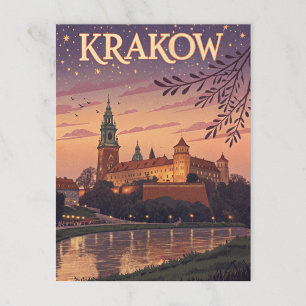 Vintage Krakau Wawel-Schloss Dämmerung Postkarte