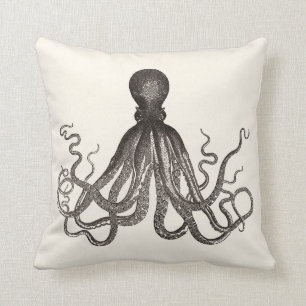 Vintage Kraken-Illustration im Sepia Kissen