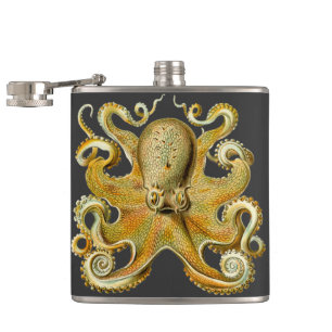 Vintage Kraken, Octopus Gamochonia, Ernst Haeckel Flachmann