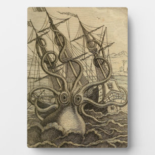 Vintage Kraken Riesenkrake Seemonster Schiff Poste Fotoplatte