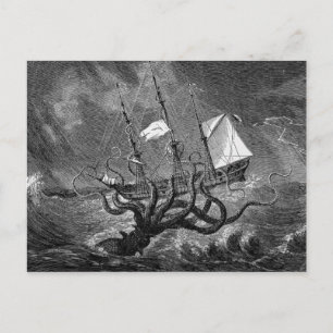 Vintage Kraken Riesenkrake Seemonster Schiff Poste Postkarte