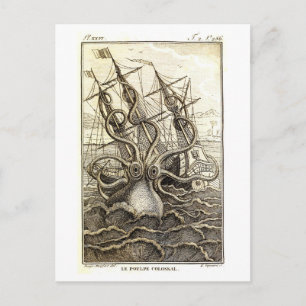 Vintage Kraken / Riesiger Tintenfisch Postkarte