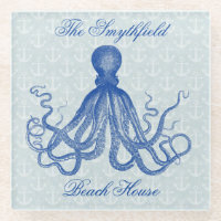 Vintage Kraken-Seestrand-Haus-Blau-Anker