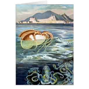 Vintage Kraken-u. Tintenfisch-Karte