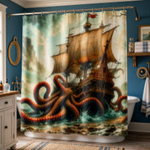 Vintage-Kraken- und Galeonen-Schusswandbehang