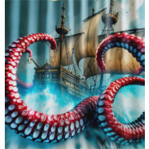 Vintage-Kraken- und Galleonen-Schultervorhang