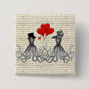 Vintage Kraken und Herzen Button