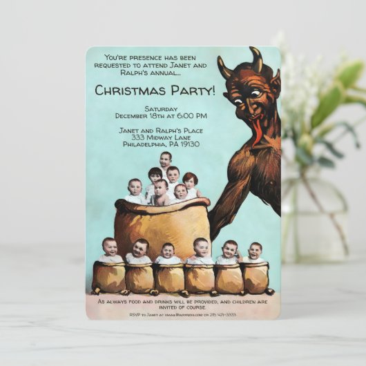 Vintage Krampus Anpassbare Party Einladung (Stehend Vorderseite)