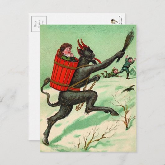 Vintage Krampus-Jagd auf Kinder Postkarte (Vorne/Hinten)