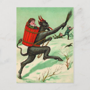 Vintage Krampus jagt Kinder Postkarte