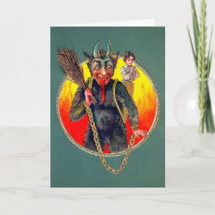 Vintage-Krampus mit Frau Weihnachtskarte Feiertagskarte