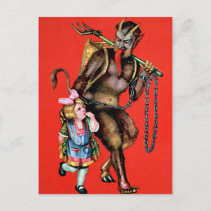 Vintage Krampus mit kleinem Mädchen Postkarte