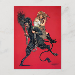 Vintage Krampus mit Mädchen Postkarte
