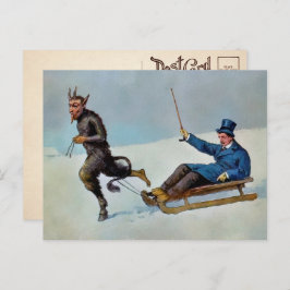 Vintage Krampus Pulling Sled Postcard Postkarte