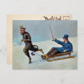 Vintage Krampus Pulling Sled Postcard Postkarte (Vorne/Hinten)