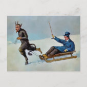 Vintage Krampus Pulling Sled Postcard Postkarte (Vorderseite)