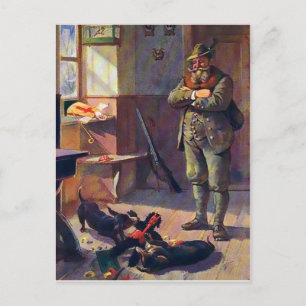 Vintage Krampus-Puppe mit Hunden Postkarte