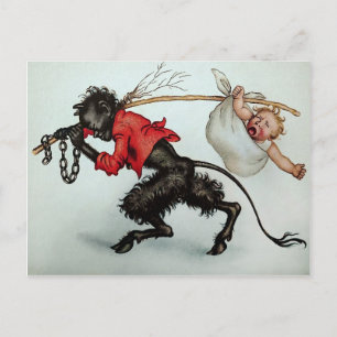 Vintage Krampus stiehlt ein Baby Postkarte