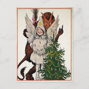 Vintage Krampus und Baum Postkarte