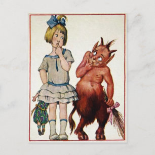 Vintage Krampus und Mädchen Postkarte