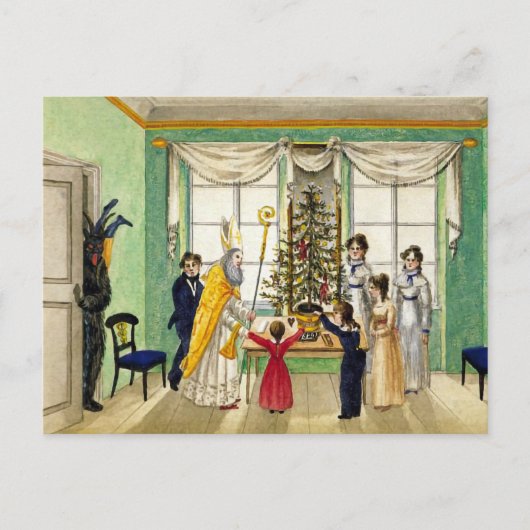 Vintage Krampus Weihnachtszene Postcard Postkarte (Vorderseite)