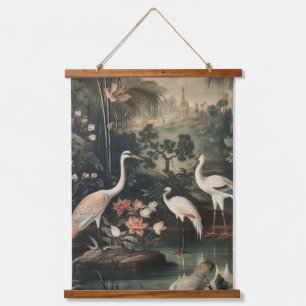 Vintage Krane und Paläste in den Tropen Wandteppich Mit Holzrahmen