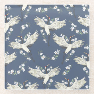 Vintage Kranich: Flugmuster Vogel Glasuntersetzer