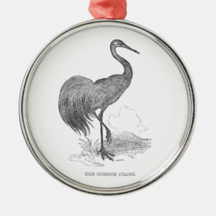 Vintage Kranich-Vogel Feder-und-Tinte-Zeichnung Silbernes Ornament