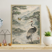 Vintage-Kranich-Vogelkunst – japanischer Stil Poster