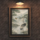 Vintage-Kranich-Vogelkunst – japanischer Stil Poster