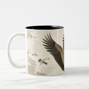 Vintage-Kraniche Kranich-Vögel Tapete Zweifarbige Tasse