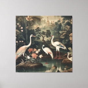 vintage Kraniche und Paläste in den Tropen Leinwanddruck
