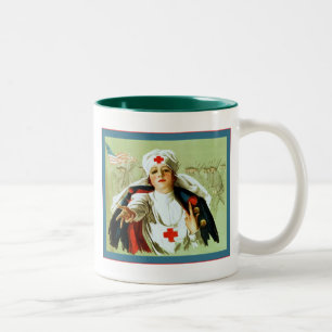 Vintage-Krankenpflegeposter ~ Erster Weltkrieg Zweifarbige Tasse