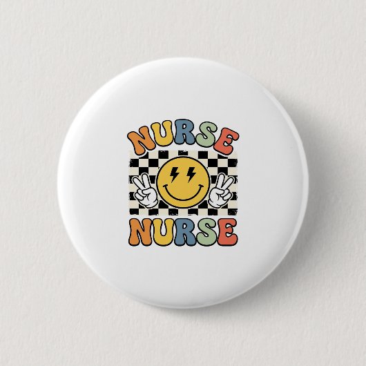 Vintage-Krankenschwester-Lächeln-Karohemd-Design_1 Button (Vorderseite)