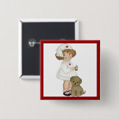 Vintage Krankenschwester mit Welpen-T - Shirts und Button (Vorne & Hinten)
