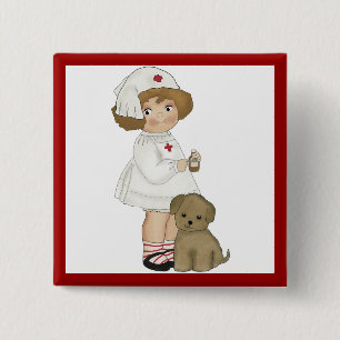 Vintage-Krankenschwester Mit Welpen T-Shirts und G Button