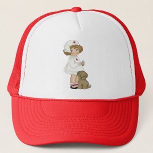 Vintage Krankenschwester mit Welpen-T-Shirts und G Truckerkappe