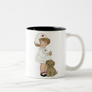 Vintage-Krankenschwester Mit Welpen T-Shirts und G Zweifarbige Tasse