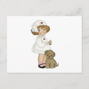 Vintage Krankenschwester mit Welpengeschenken und Postkarte