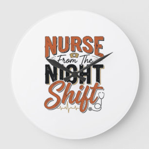 Vintage-Krankenschwester-Nachtschicht-Shirt-Design Große Wanduhr