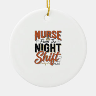 Vintage-Krankenschwester-Nachtschicht-Shirt-Design Keramik Ornament