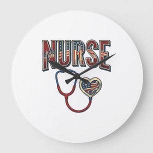 Vintage-Krankenschwester-Patriotisches-Stethoskop- Große Wanduhr