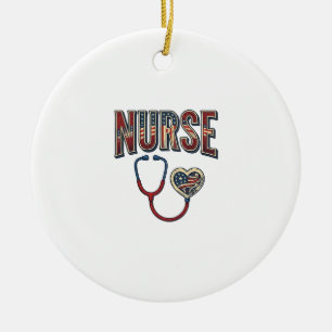 Vintage-Krankenschwester-Patriotisches-Stethoskop- Keramik Ornament