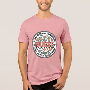 Vintage-Krankenschwester-Schätzung Blumen-Medizin- Tri-Blend Shirt