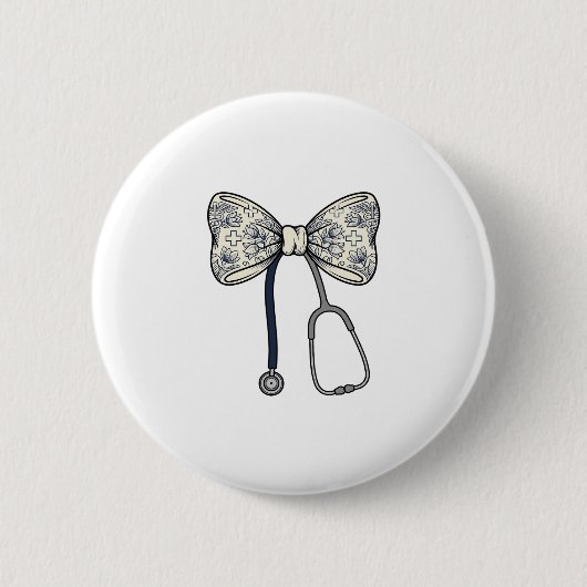 Vintage-Krankenschwester-Schleife Stethoskop Flora Button (Vorderseite)