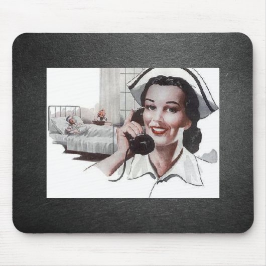 Vintage Krankenschwester Schwarzweiss Mousepad (Vorne)