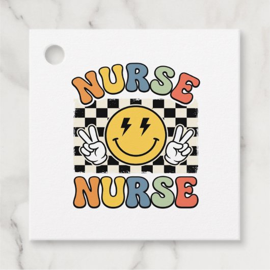 Vintage-Krankenschwester Smiley Karo Hemd Design_1 Geschenkanhänger (Vorderseite)