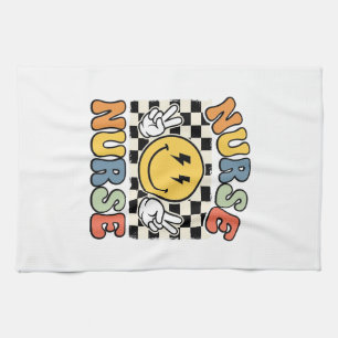Vintage-Krankenschwester Smiley Karo Hemd Design_1 Geschirrtuch